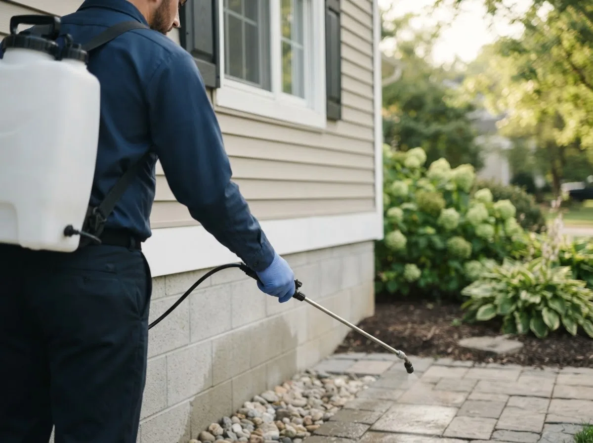 Pest control technician inspecting a home in Du Quoin, IL